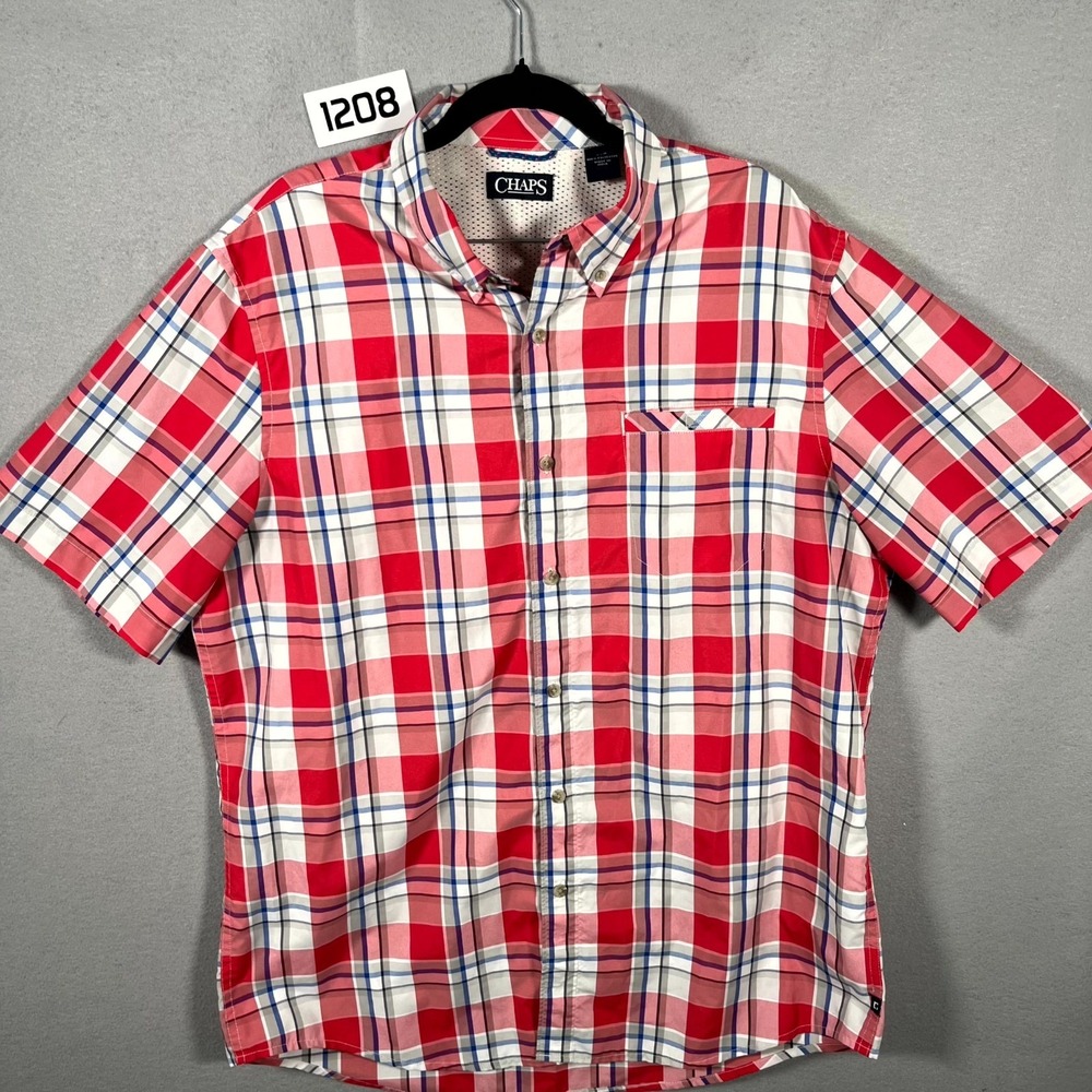 Chaps Shirt Mens Large Multicolor Plaid Mesh Lined Short Sleeve Button Down